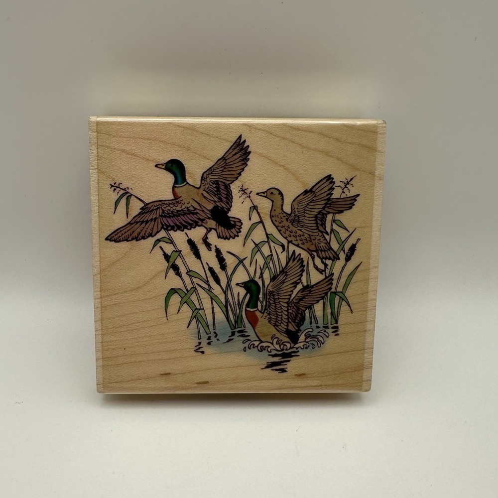 Embossing Arts Mallards 1177-J Ducks Wood Mounted Rubber Stamp Vintage 1996 New